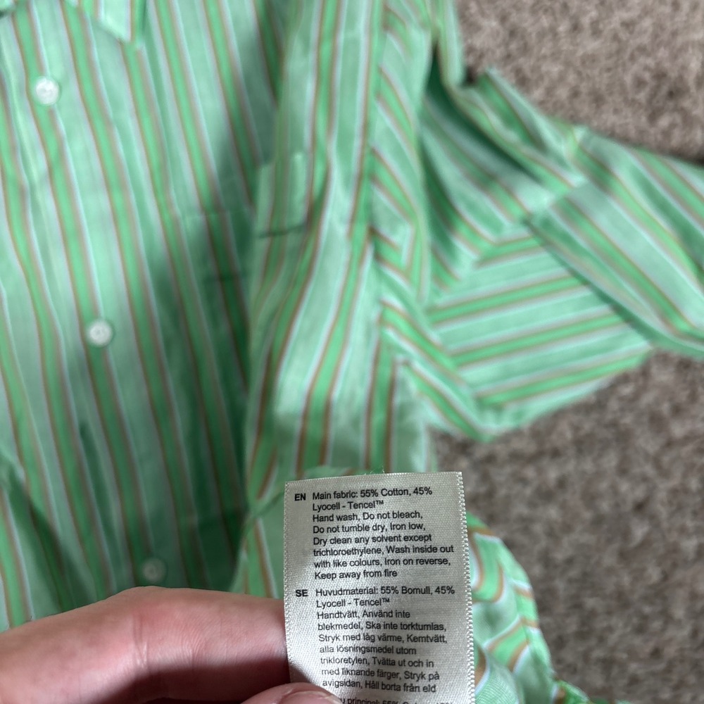 OAS Sunshade Piano Shirt XL Green Striped Cotton Tencel Button Down Portugal - Picture 7 of 9